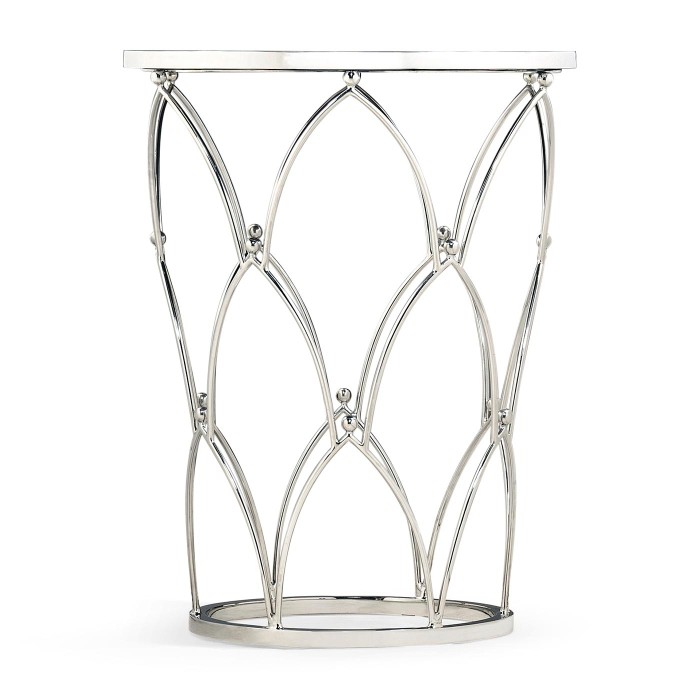 Feather Inlay & Stainless Steel Round Side Table