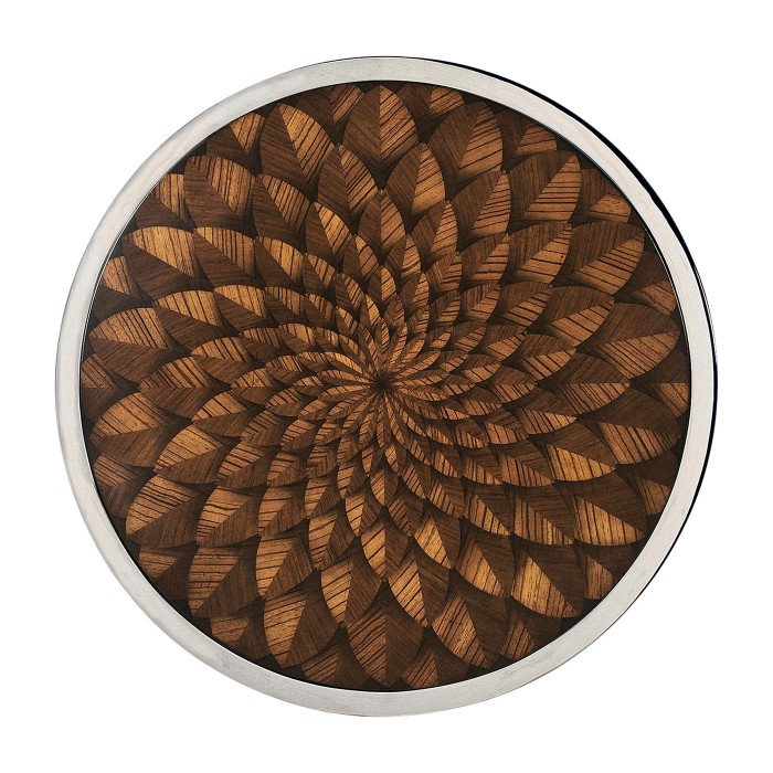 Feather Inlay & Stainless Steel Round Side Table