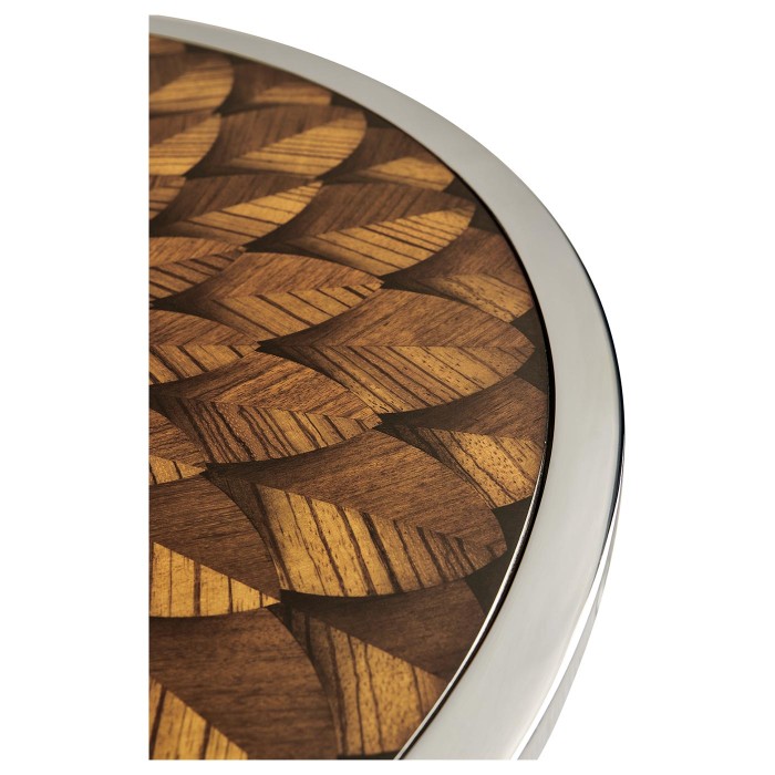 Feather Inlay & Stainless Steel Round Side Table