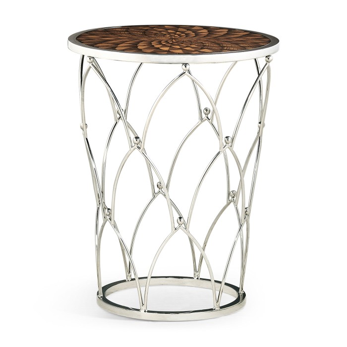 Feather Inlay & Stainless Steel Round Side Table