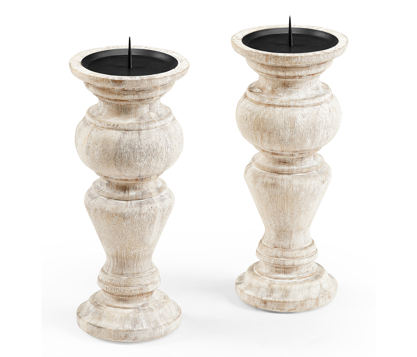 Pair of Small Candlesticks in Limed Acacia
