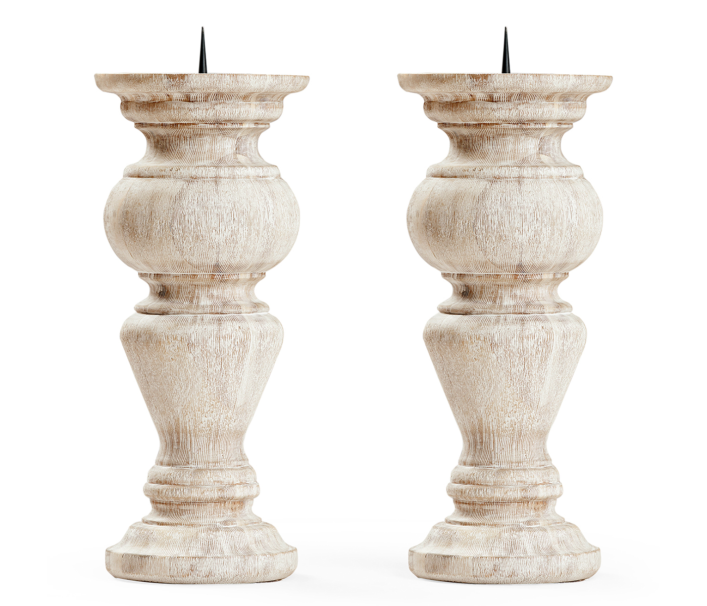 Pair of Small Candlesticks in Limed Acacia
