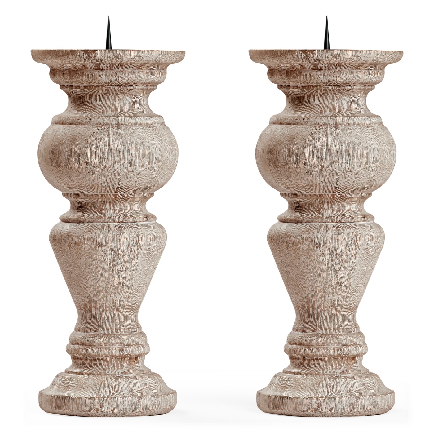 Pair of Small Candlesticks in Limed Acacia
