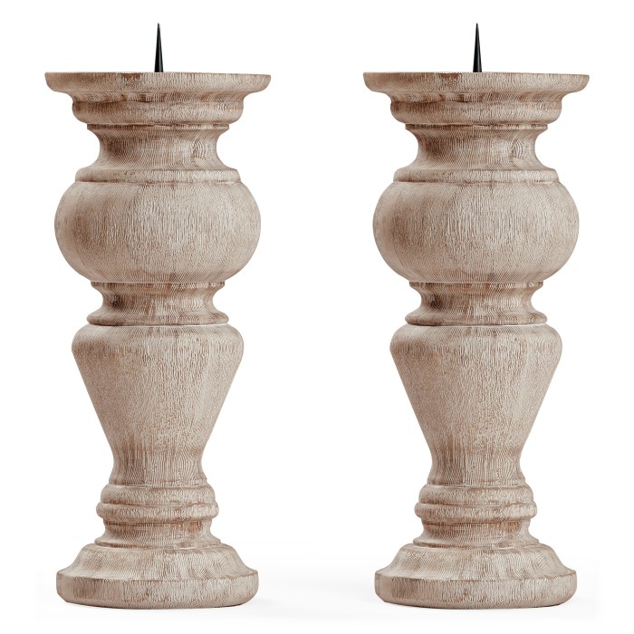 Pair of Small Candlesticks in Limed Acacia
