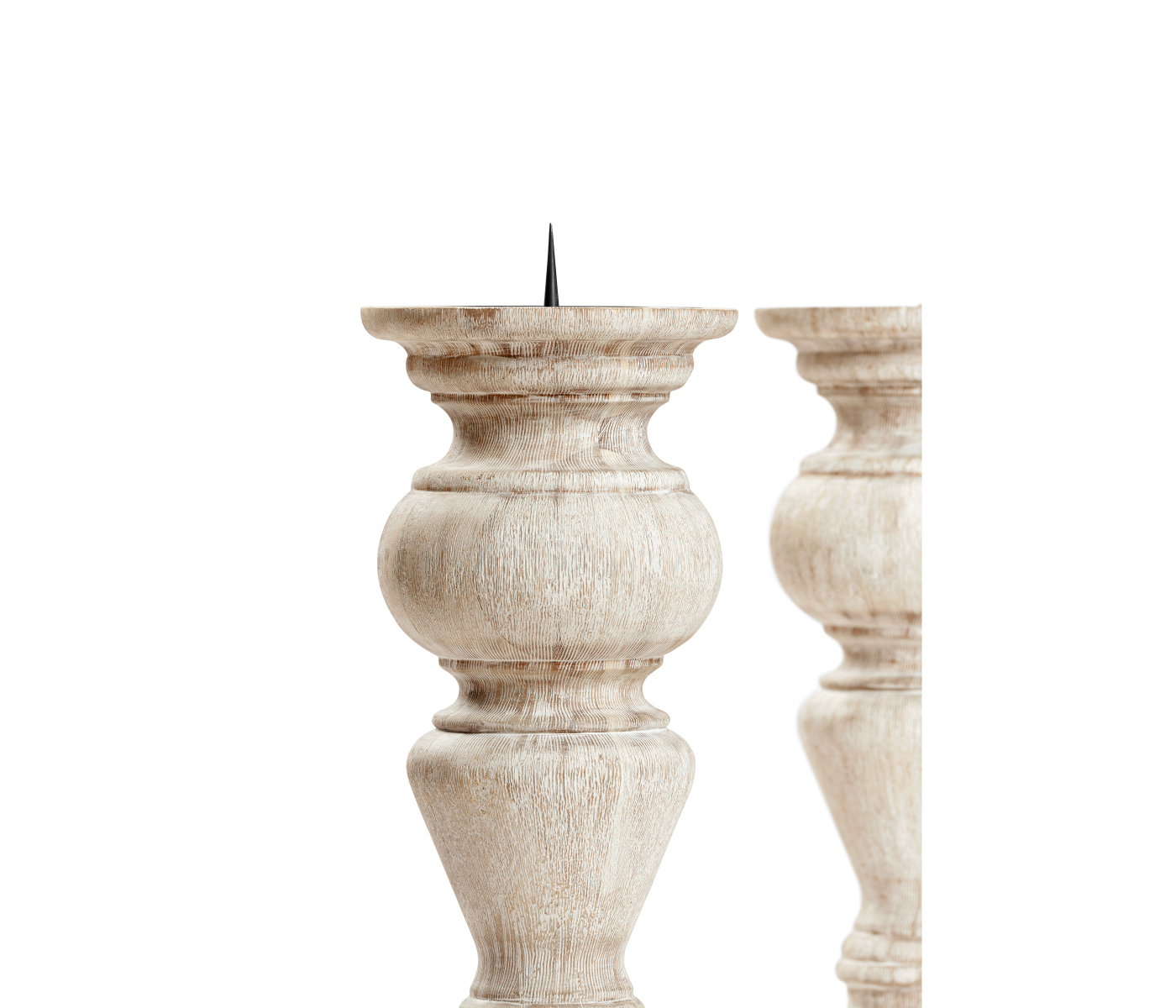 Pair of Small Candlesticks in Limed Acacia