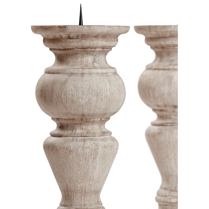 Pair of Small Candlesticks in Limed Acacia