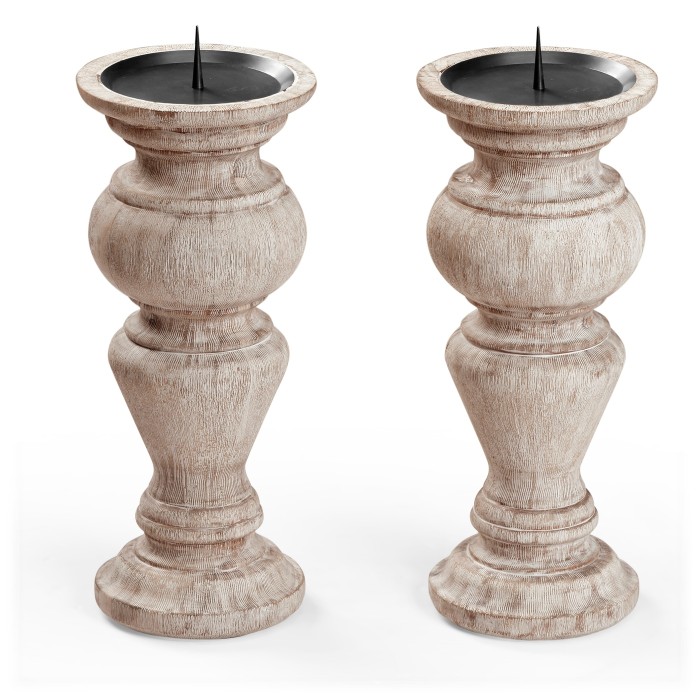 Pair of Small Candlesticks in Limed Acacia