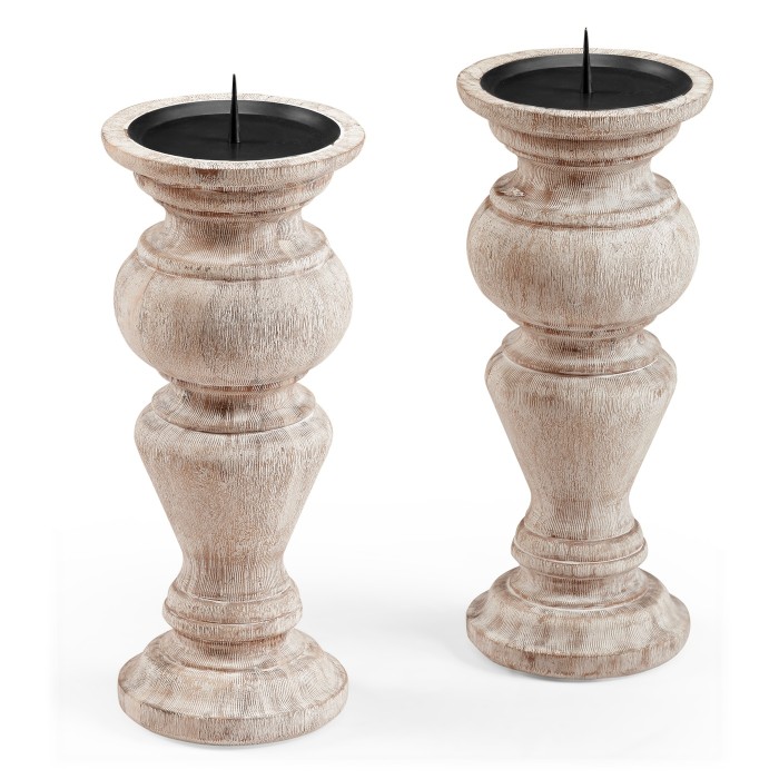 Pair of Small Candlesticks in Limed Acacia