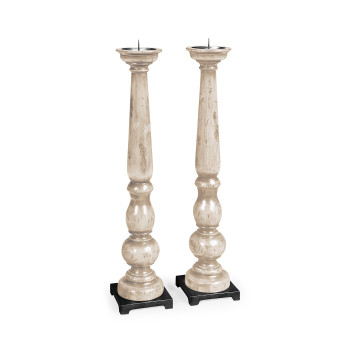Pair of Tall Candlesticks in Limed Acacia