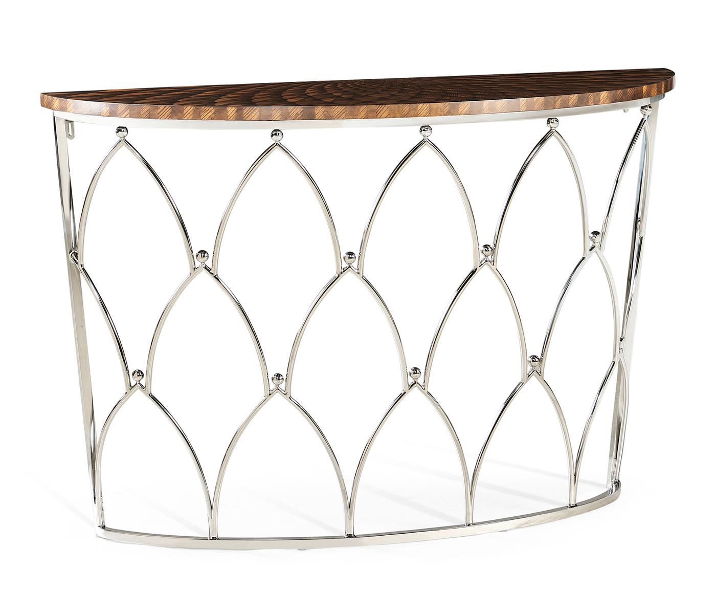 Feather Inlay Demilune Console Table