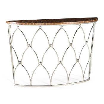 Feather Inlay Demilune Console Table