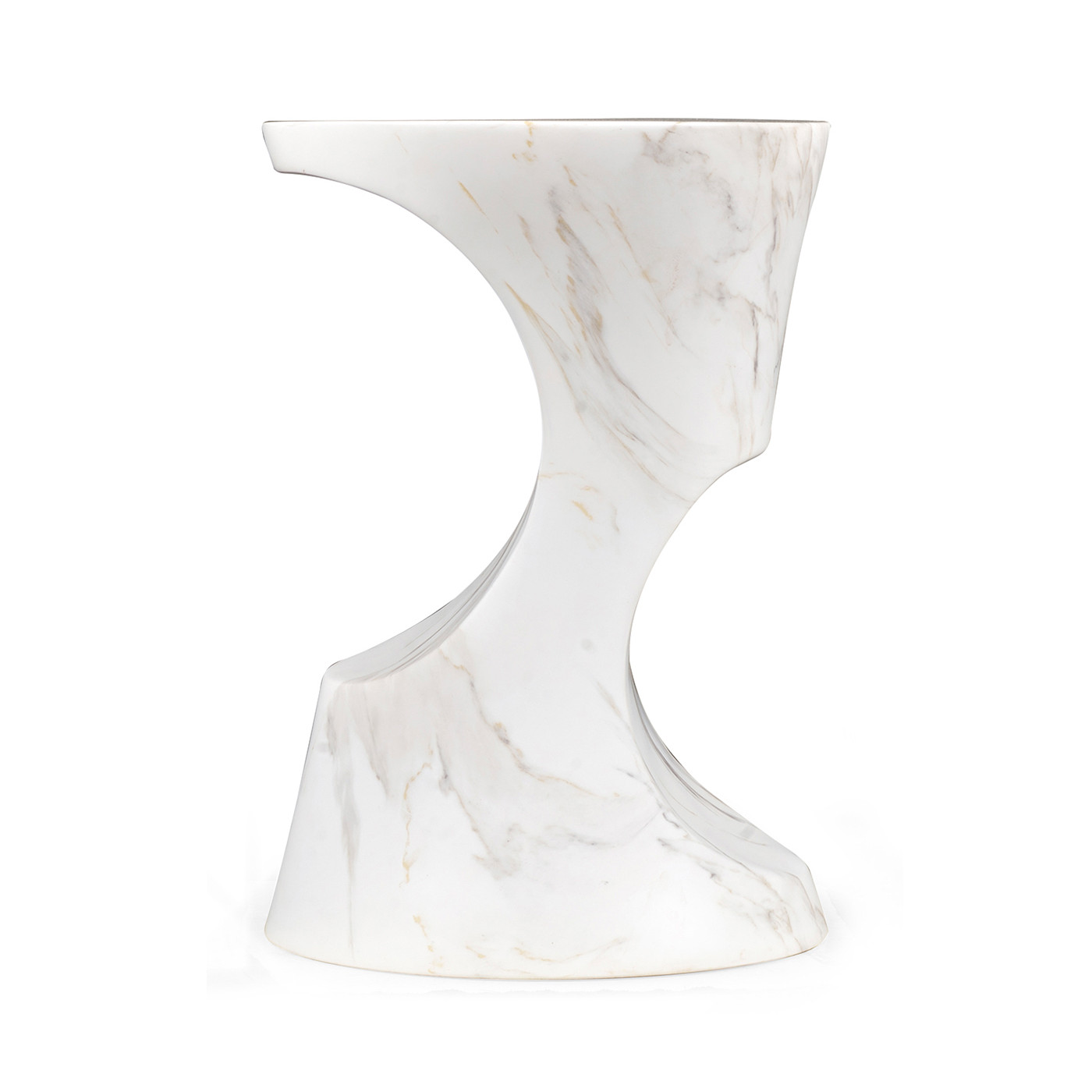 Round Faux White & Grey Marble Cut-Out Lamp Table