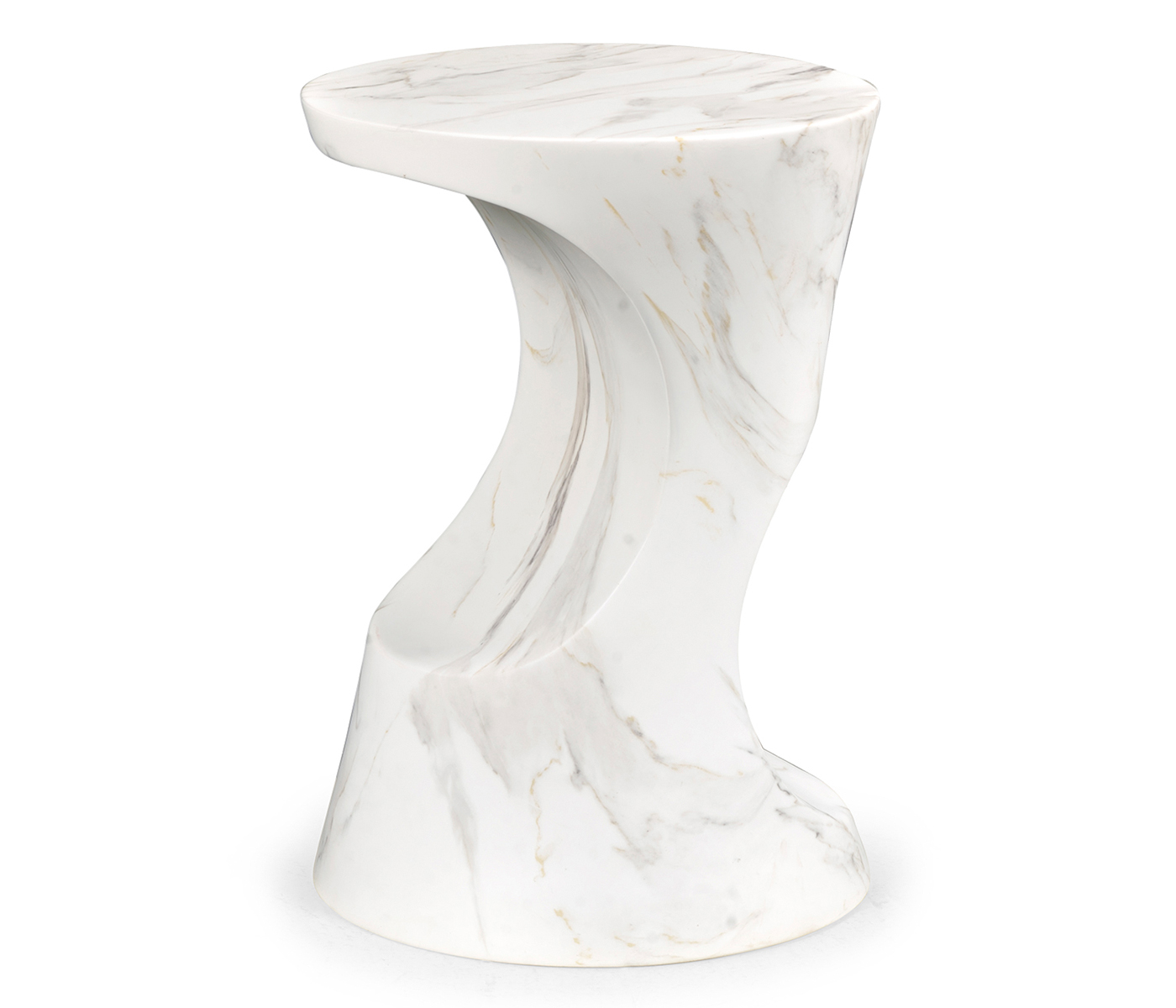 Round Faux White & Grey Marble Cut-Out Lamp Table