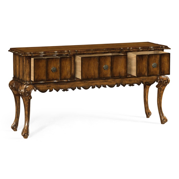 Rectangular Console Table in Rustic Walnut with Drawers
