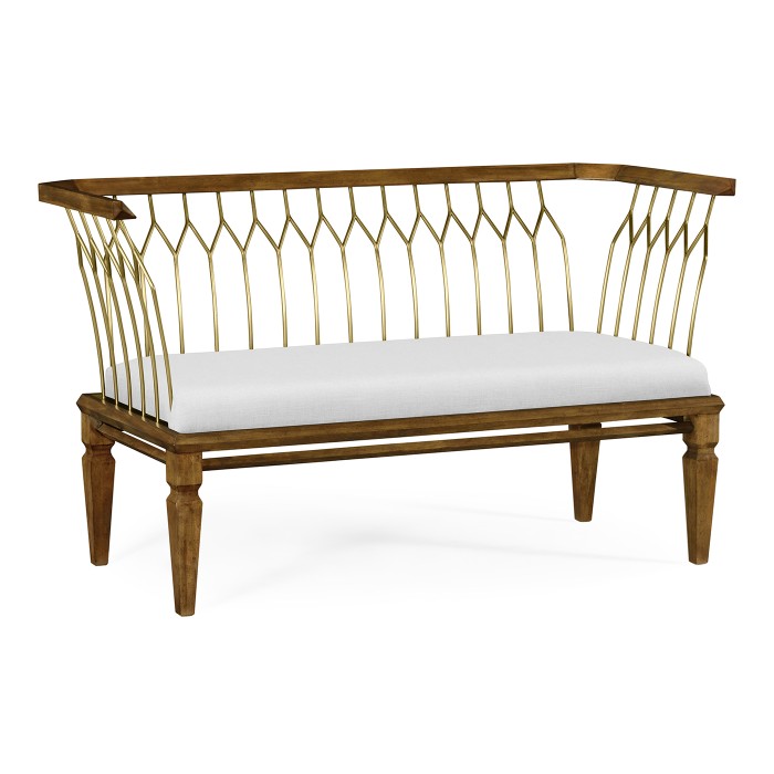 Contemporary Walnut & Brass Bench, Upholstered in COM