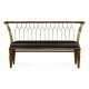 Contemporary Walnut & Brass Bench, Upholstered in Black Leather