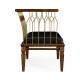 Contemporary Walnut & Brass Bench, Upholstered in Black Leather