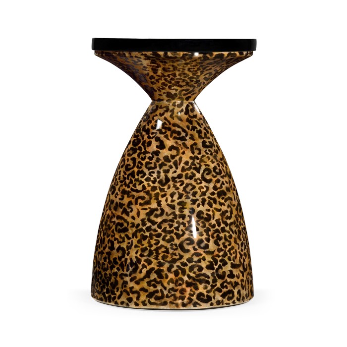 Round Leopardskin & Black Wine Table