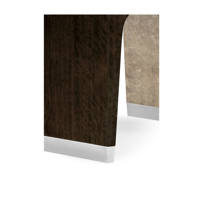 Black Eucalyptus Dressing Stool, Upholstered in Grey Leather