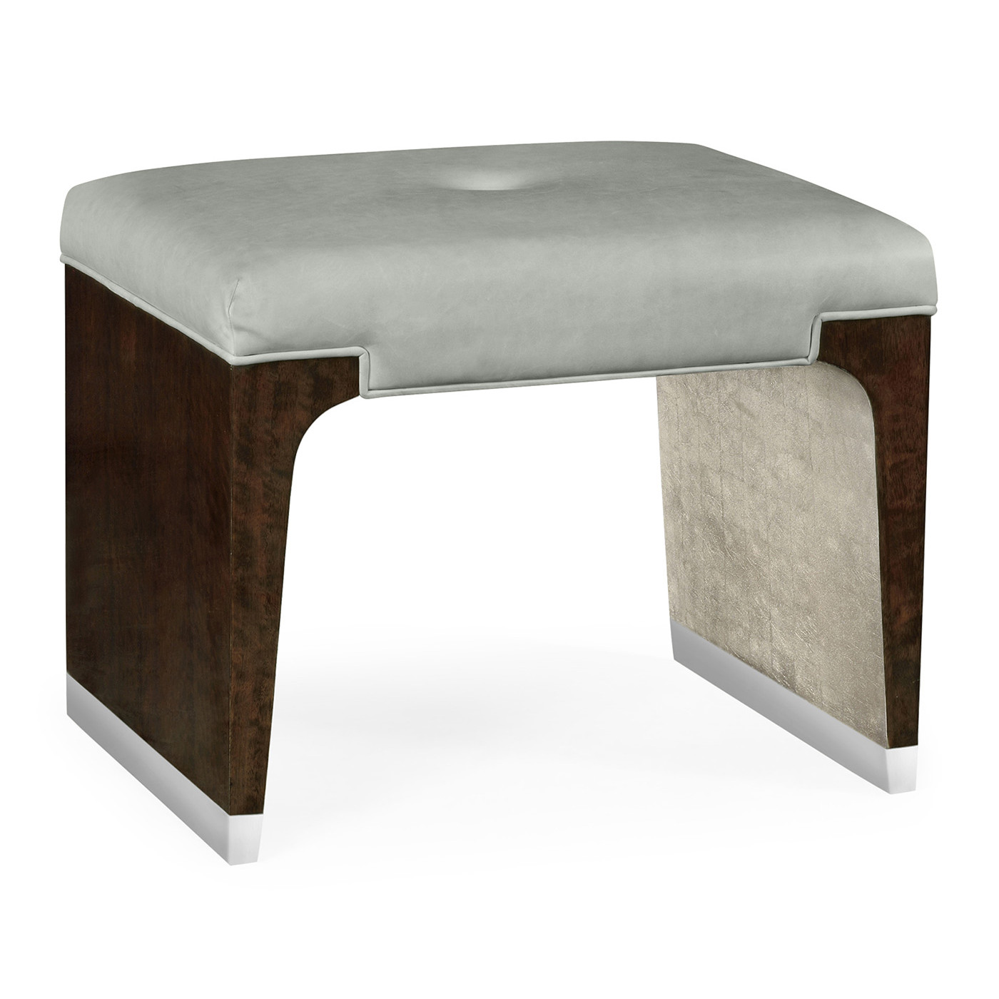 Black Eucalyptus Dressing Stool, Upholstered in Grey Leather