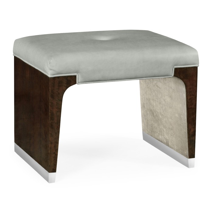 Black Eucalyptus Dressing Stool, Upholstered in Grey Leather