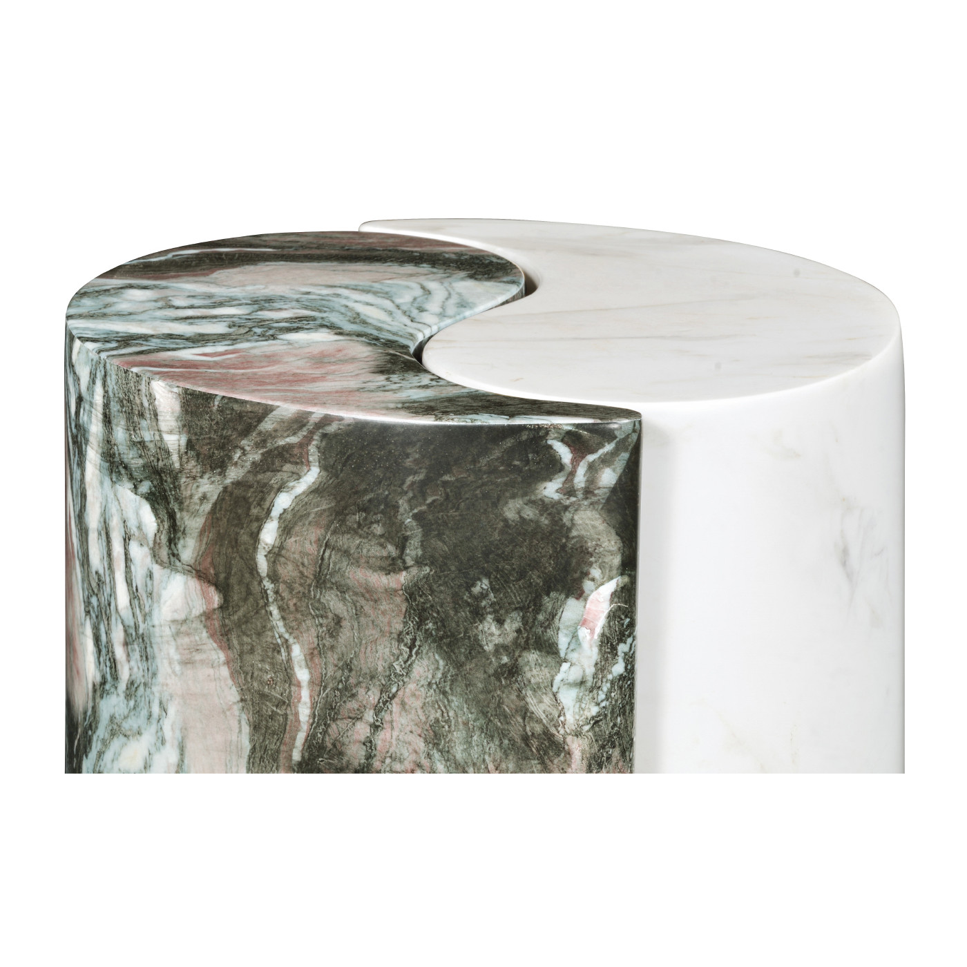 Circular Two-Piece Yin Yang Faux White & Black Marble Drinks Table