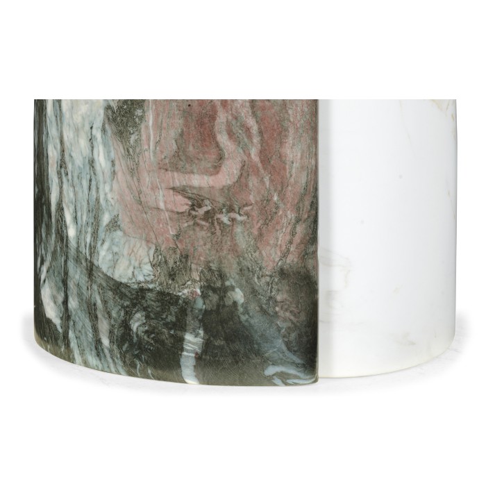 Circular Two-Piece Yin Yang Faux White & Black Marble Drinks Table