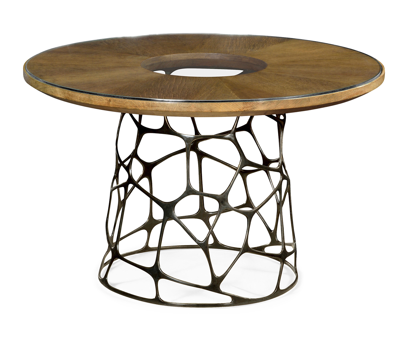 Circular Oak & Brass Coffee Table