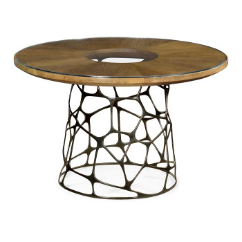 Circular Oak & Brass Coffee Table