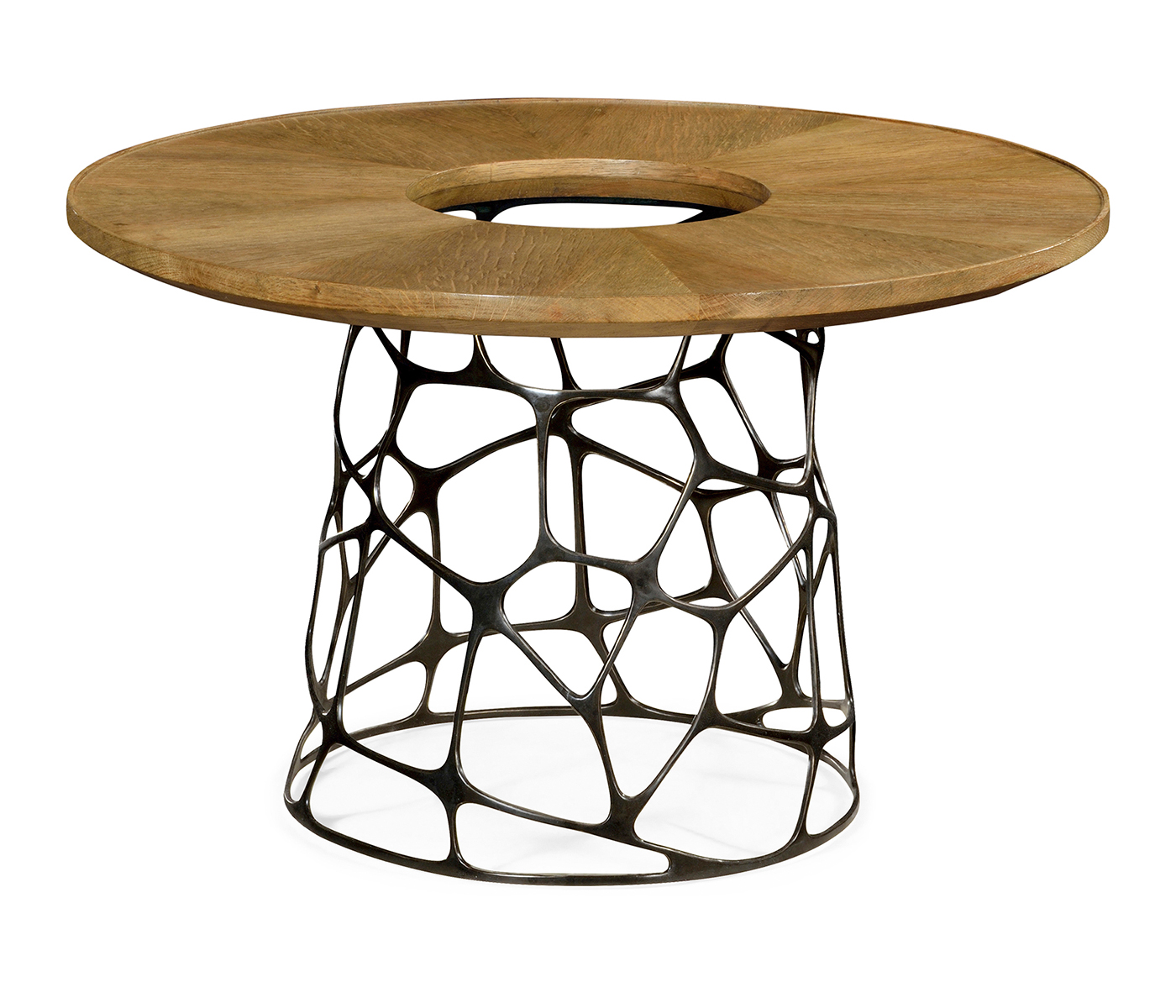 Circular Oak & Brass Coffee Table