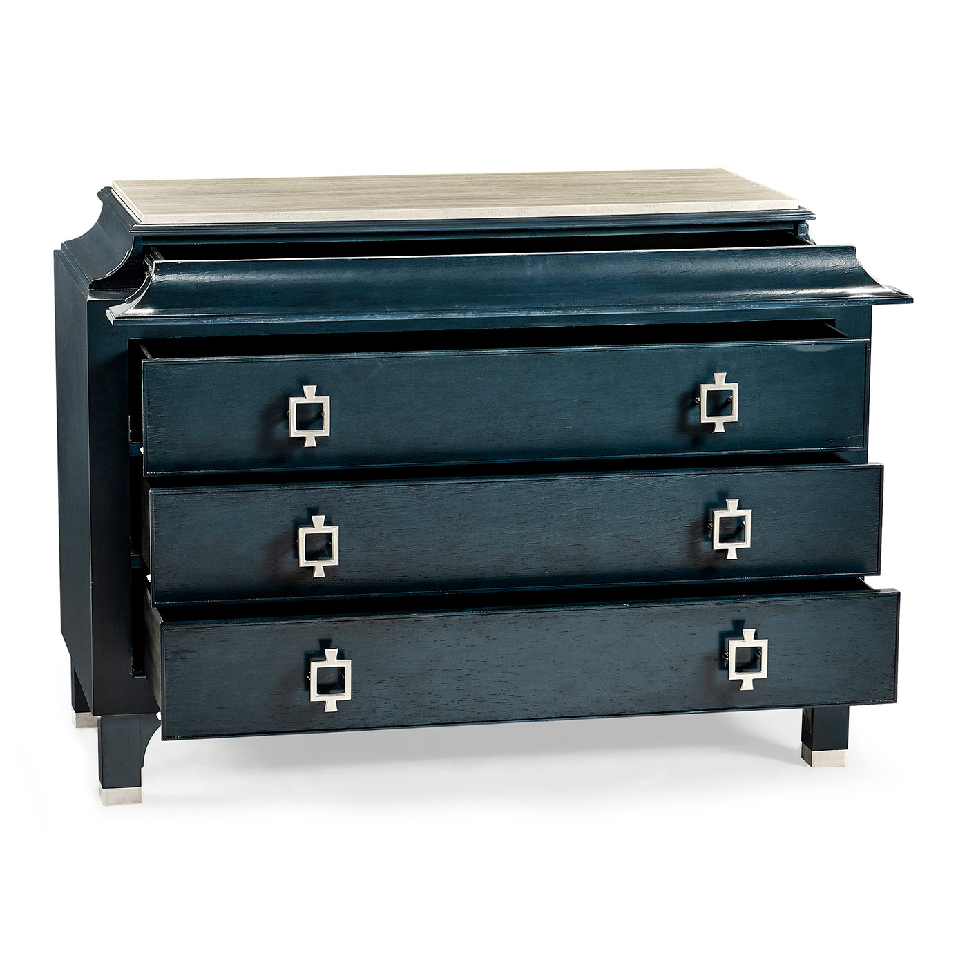 Antique Blue Oak Chest of Drawers with Marble Top