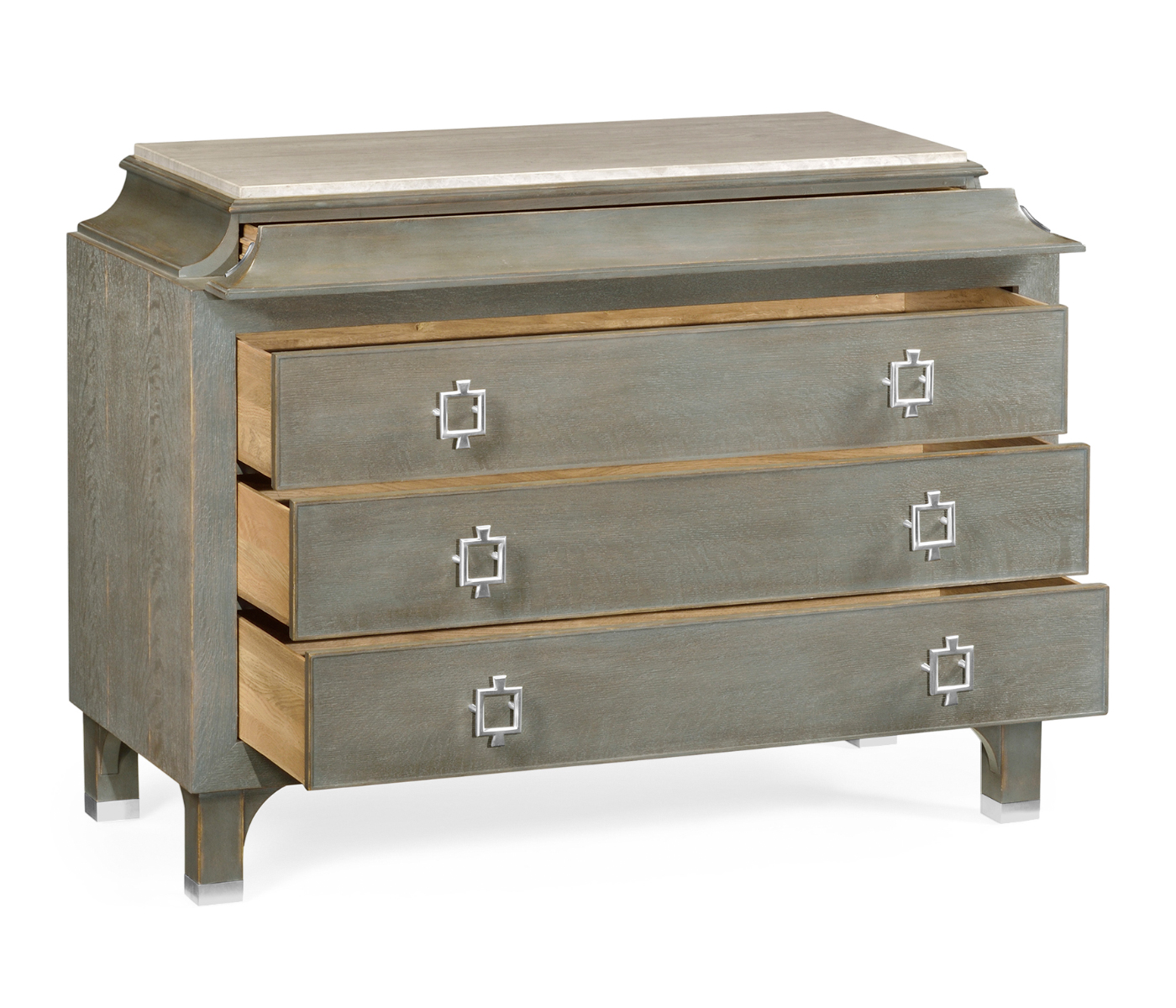 Pewter Oak Chest of Drawers with Marble Top