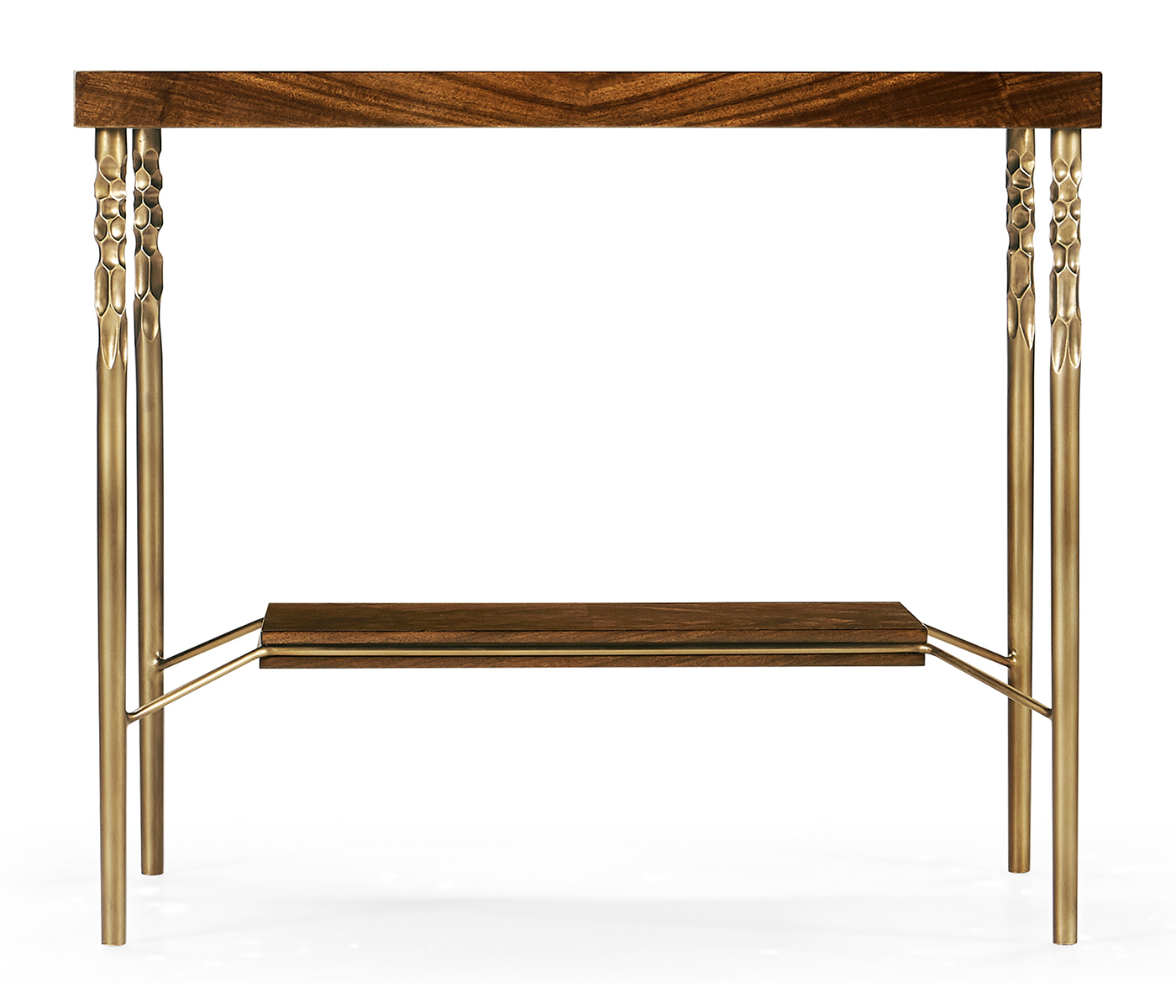Square side table in Tropical walnut crotch with brass base