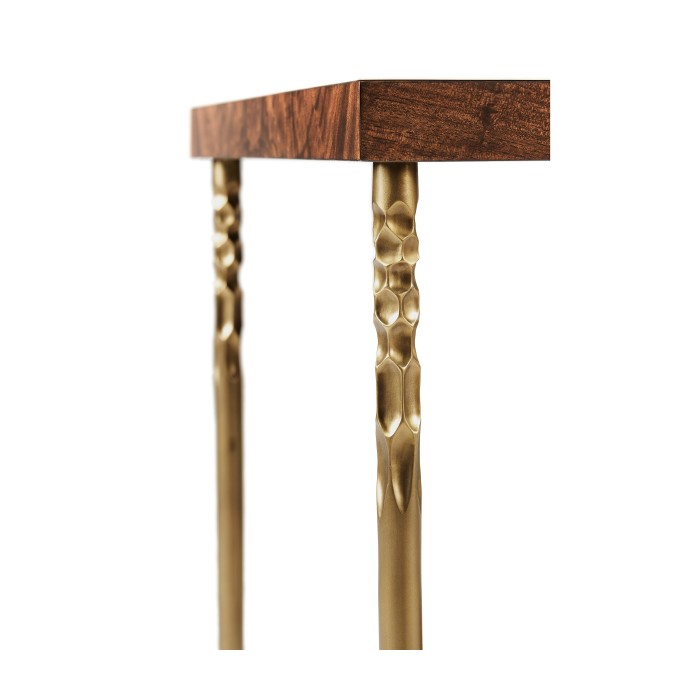 Square side table in Tropical walnut crotch with brass base