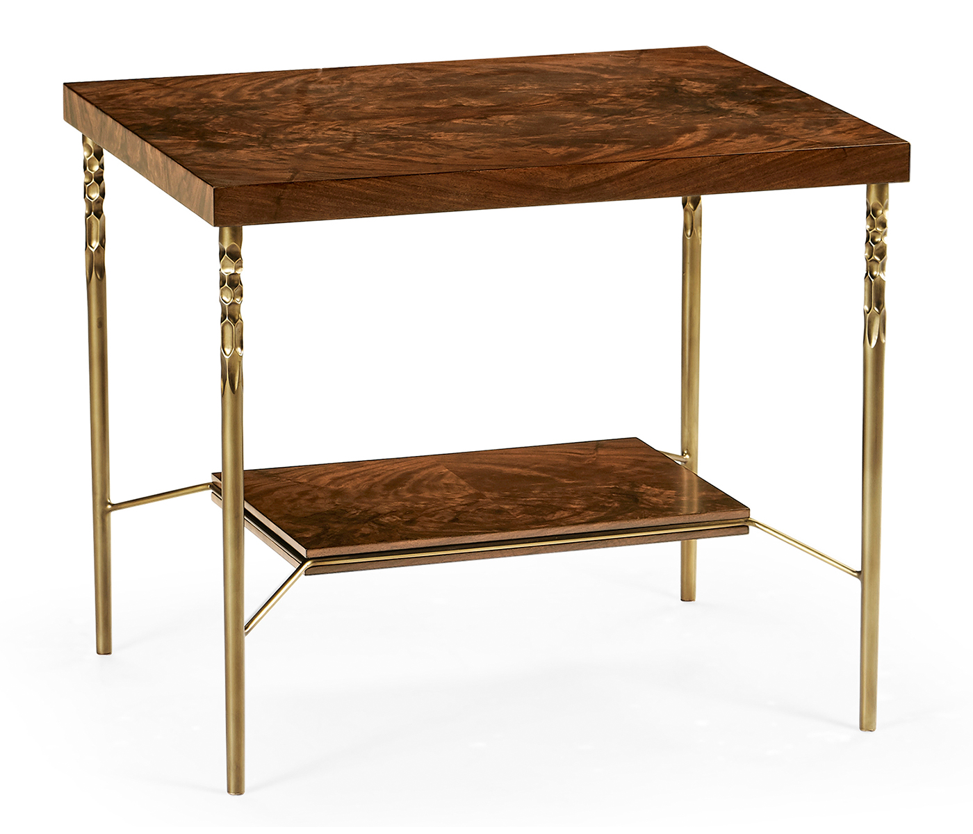 Square side table in Tropical walnut crotch with brass base
