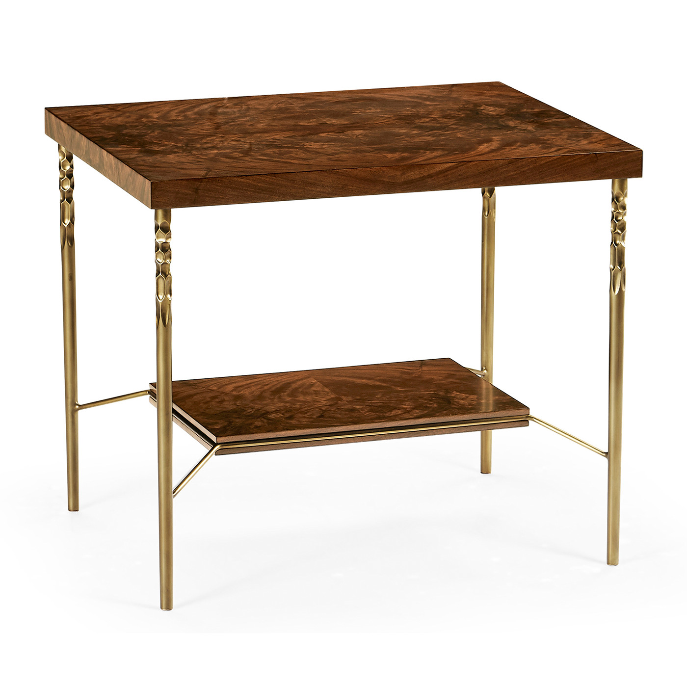 Square side table in Tropical walnut crotch with brass base