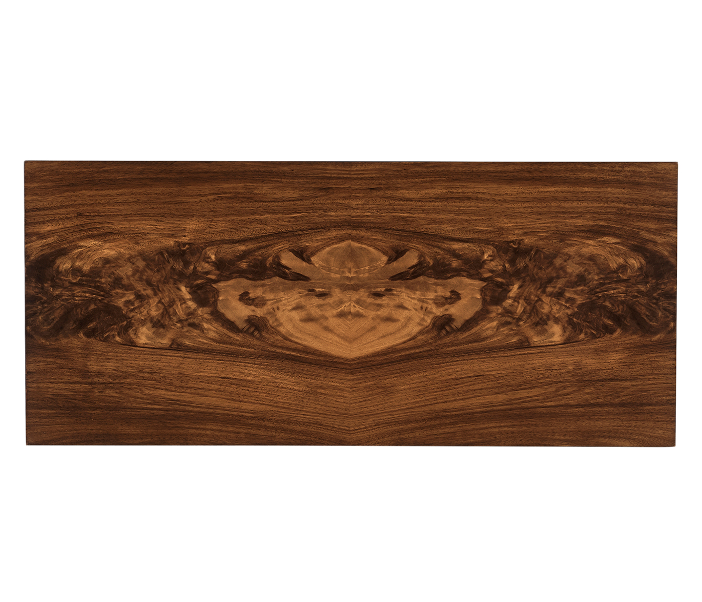 Console table in Tropical walnut crotch with brass base