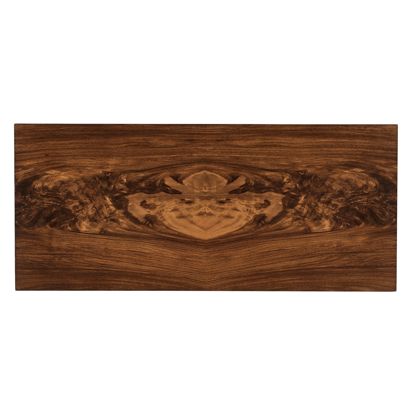 Console table in Tropical walnut crotch with brass base
