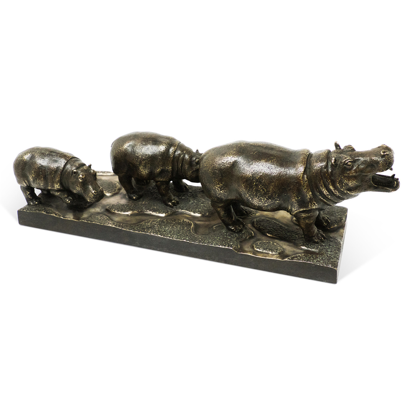 Antique Dark Bronze Hippopotamus Family