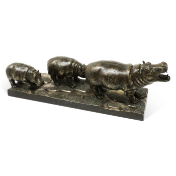 Antique Dark Bronze Hippopotamus Family