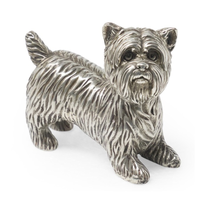 Antique White Brass Yorkshire Terrier Dog