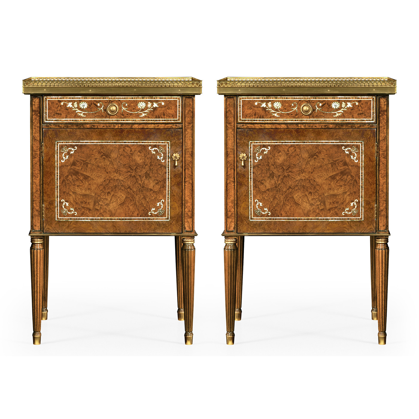 Pair of Burl & Mother of Pearl Bedside Cabinets