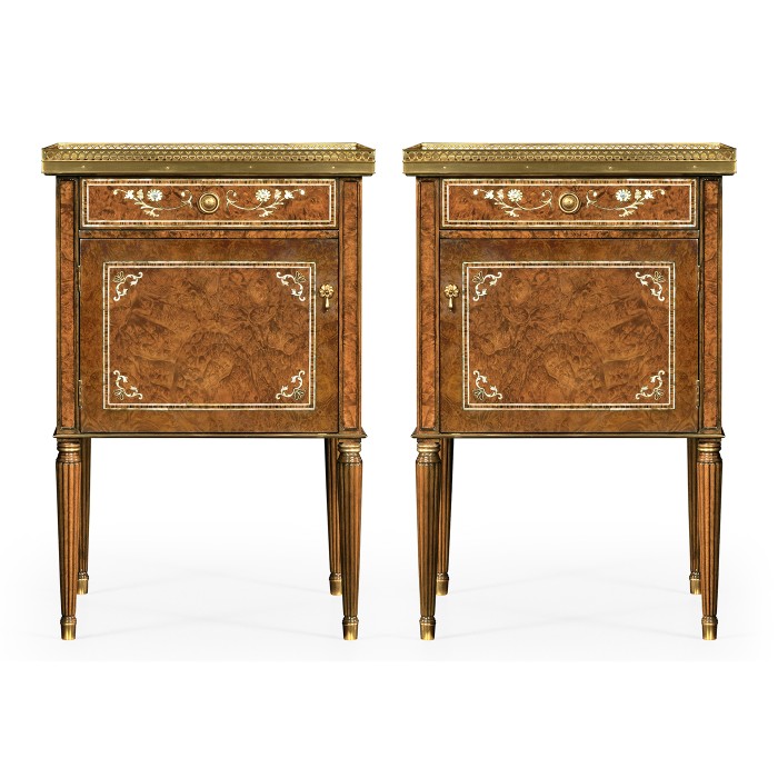 Pair of Burl & Mother of Pearl Bedside Cabinets