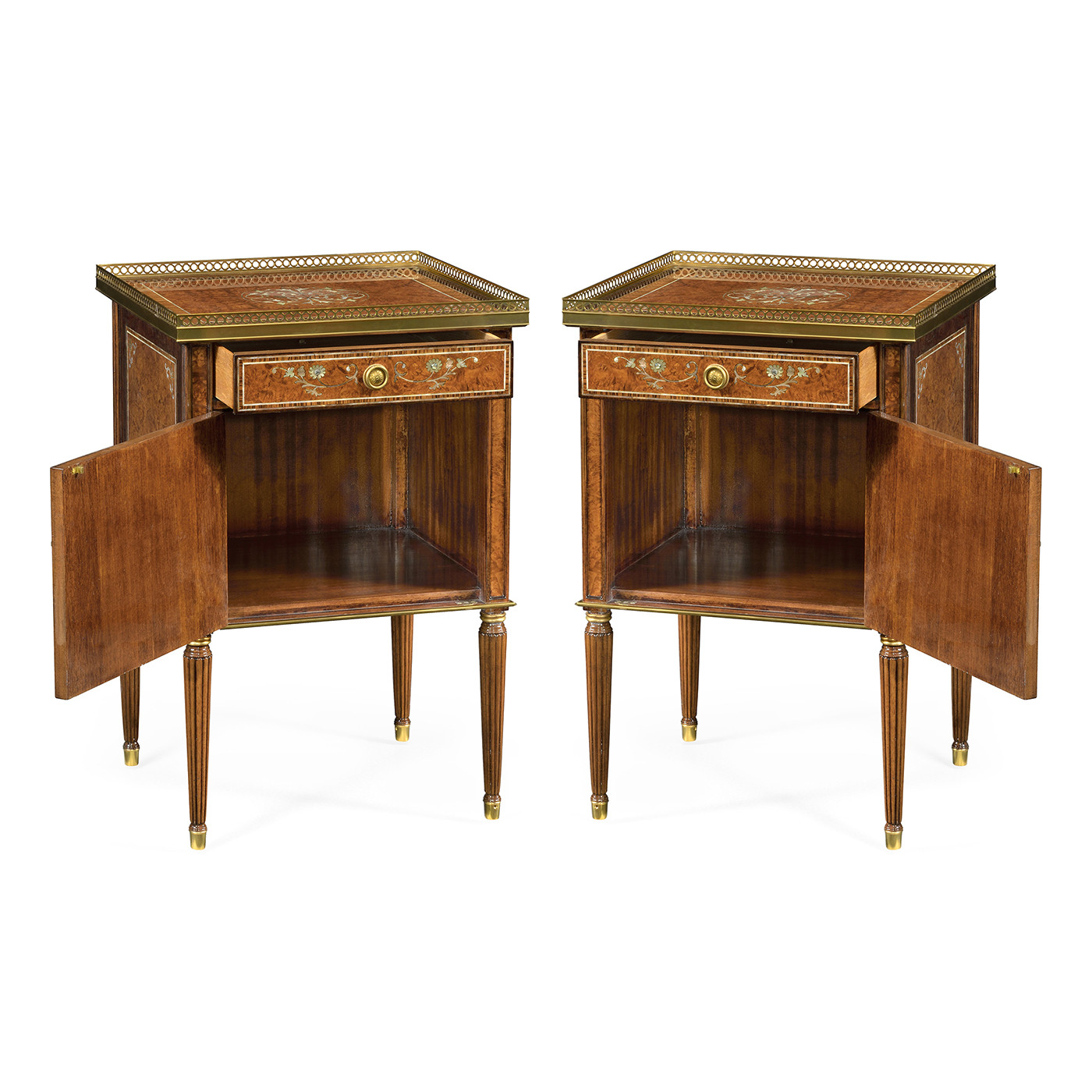 Pair of Burl & Mother of Pearl Bedside Cabinets