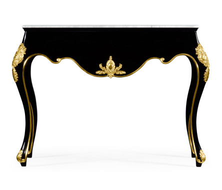 Black Laquered Console Table with White Marble Top