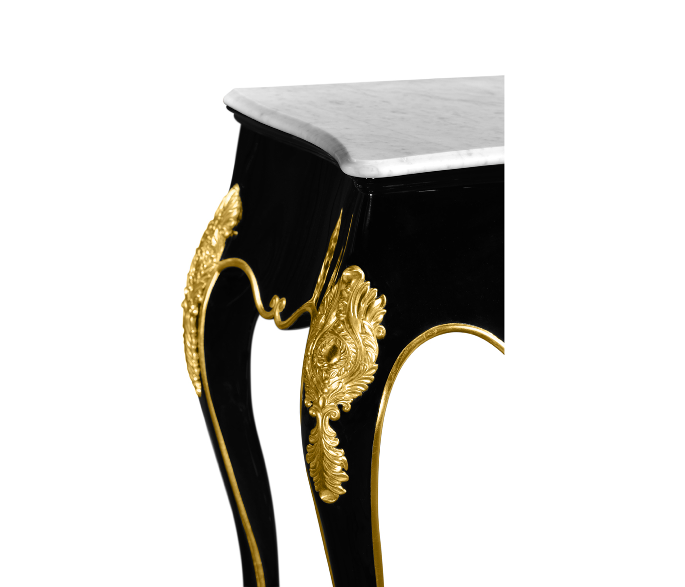 Black Laquered Console Table with White Marble Top