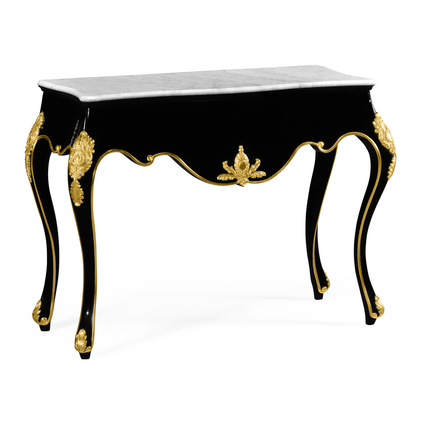 Black Laquered Console Table with White Marble Top