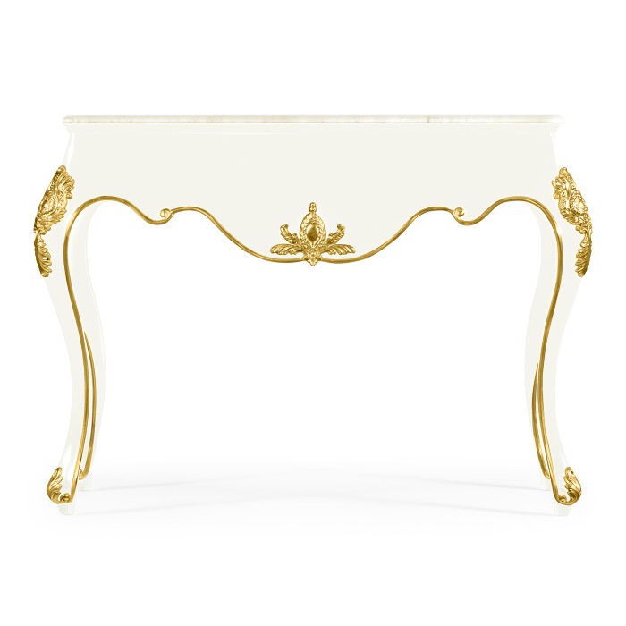 White Laquered Console Table with Light Grey Marble Top