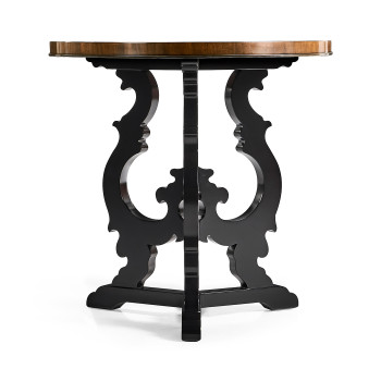 Brown mahogany end table with black painted base