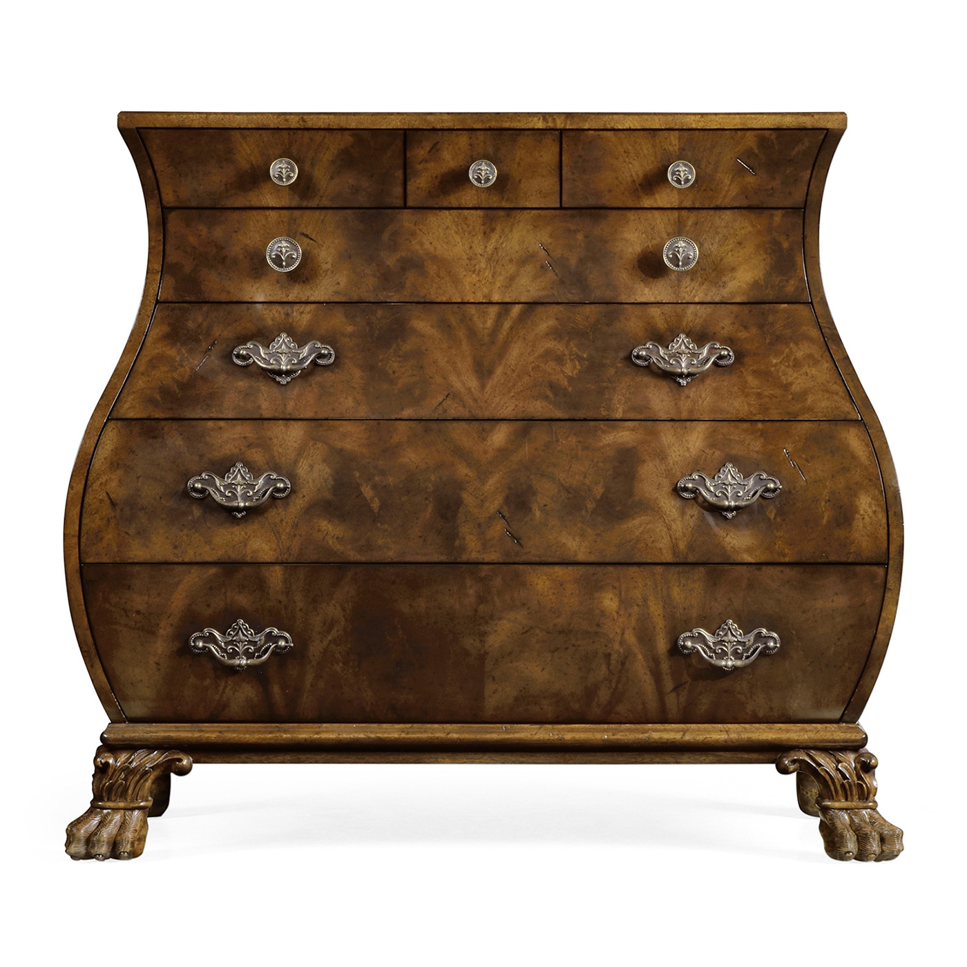 Brown mahogany bombe chest